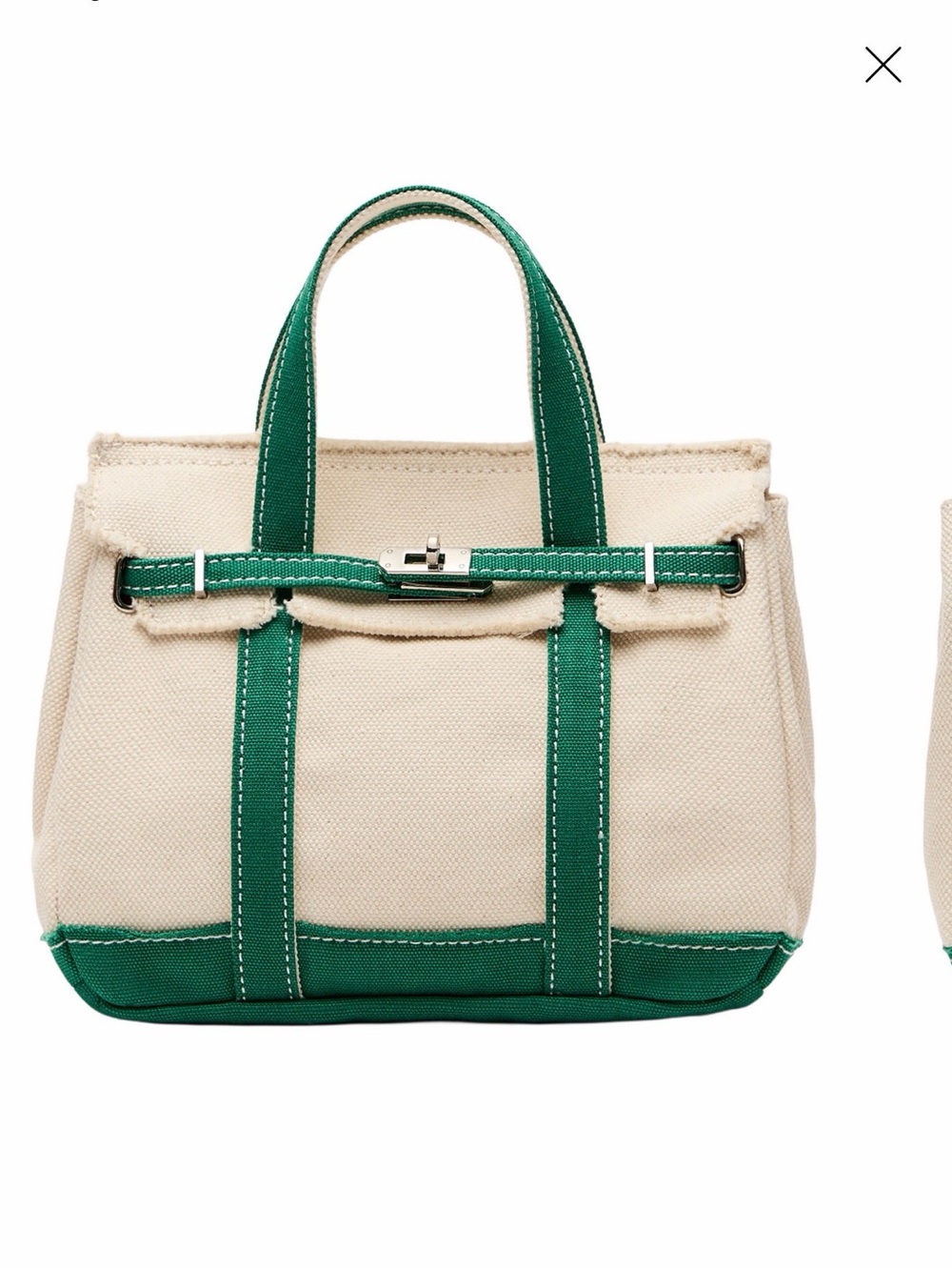 Macy's Cream Canvas Tote with Green Trim and Handles Mini